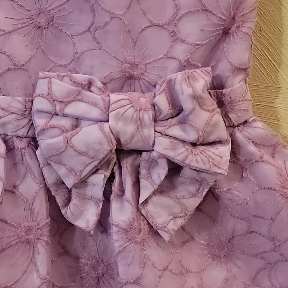 DRESSED UP BY GYMBOREE LILAC DROPPED WAIST FLORAL PRINT DRESS WITH BOW, SIZE 5